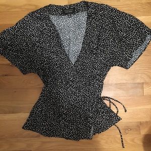 & Other Stories dot print wrap blouse in black